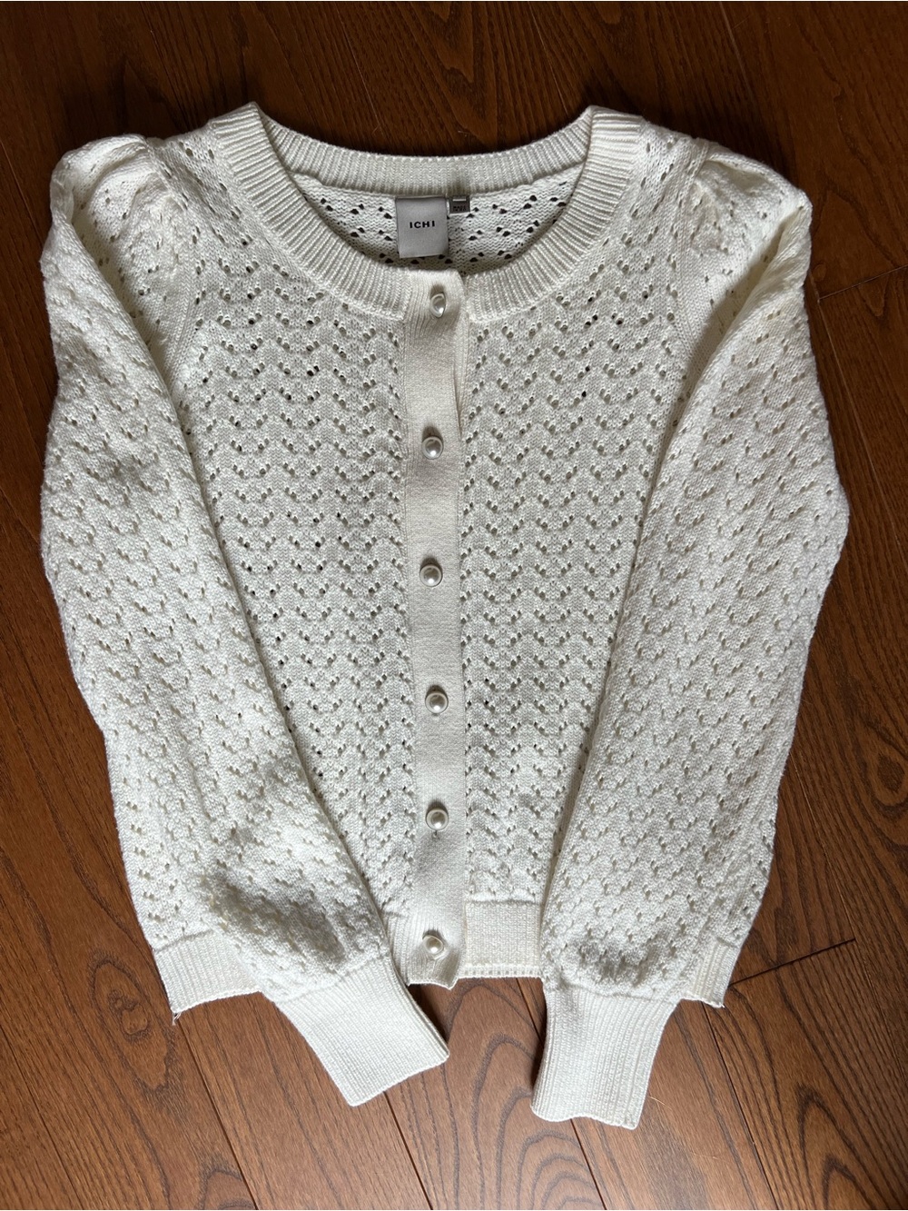 ICHI Cream Openwork Button-Front Cardigan